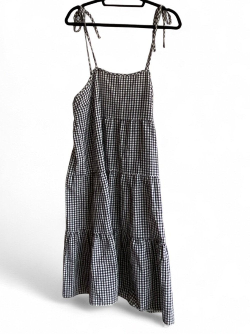 K-Fashion 🇰🇷 Gingham Tie-Shoulder Maxi Summer BOHO Dress in Black & White